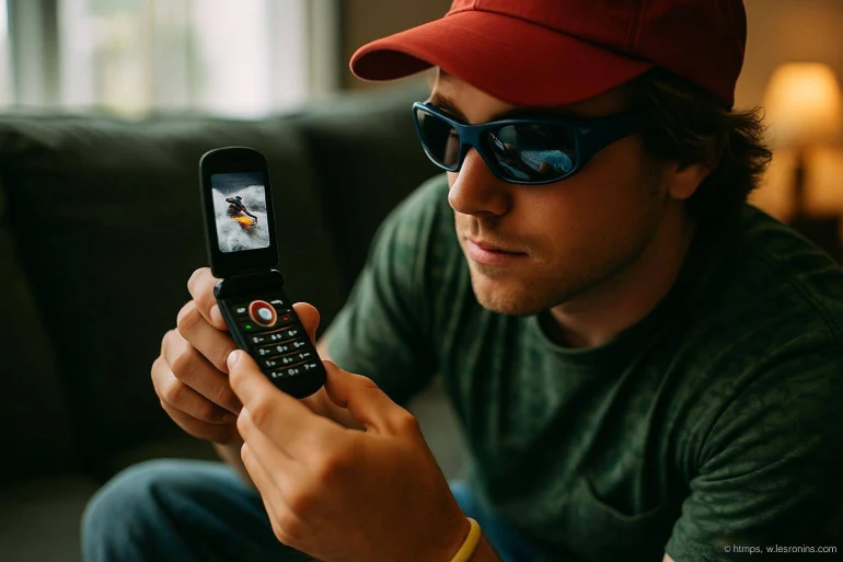 Jeune homme avec téléphone à clapet