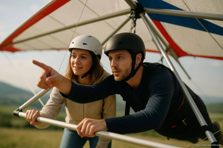 Couple en deltaplane avec casques