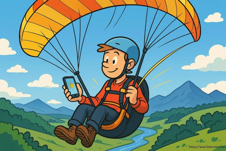 Personne en parapente avec smartphone