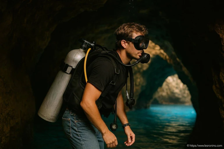 Plongeur explorant une grotte sous-marine