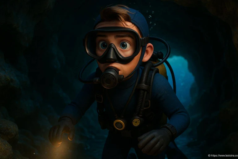 Plongeur explorant une grotte sous marine