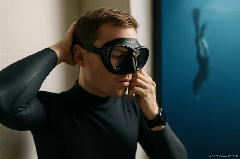 Homme en combinaison de plongée avec masque