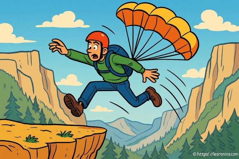 Homme sautant avec parachute en montagne