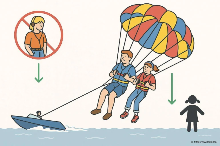 Couple en parachute ascensionnel tracté par bateau