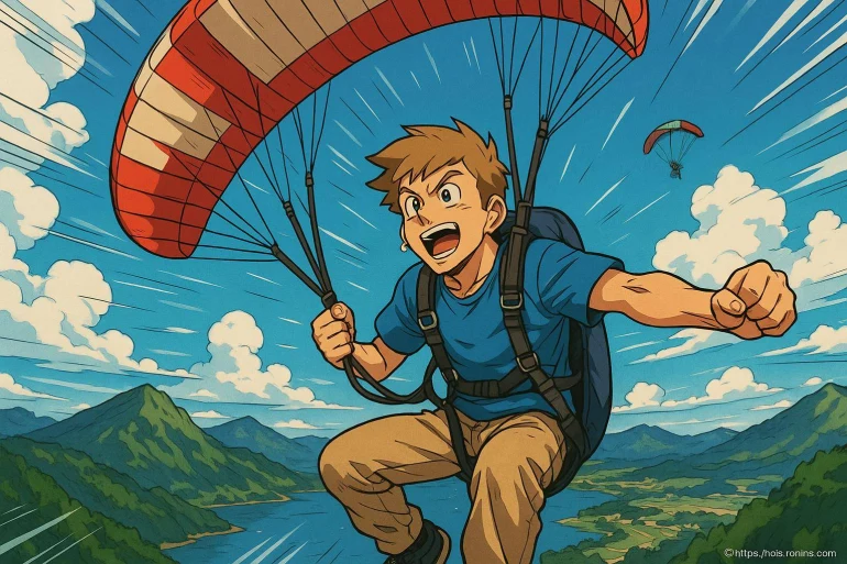 Jeune homme en parapente dynamique