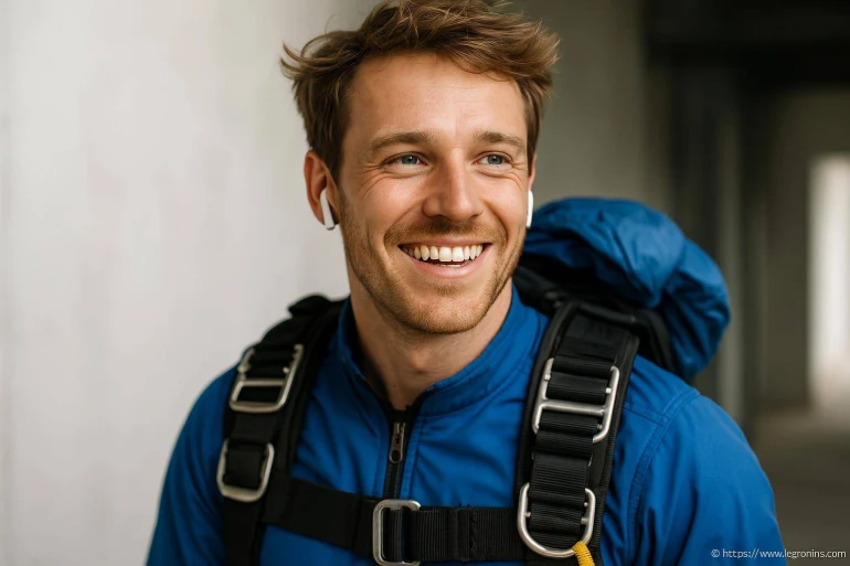 Homme souriant en combinaison de parachutisme