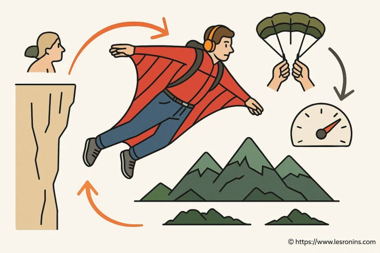 Illustration saut base jump wingsuit montagne