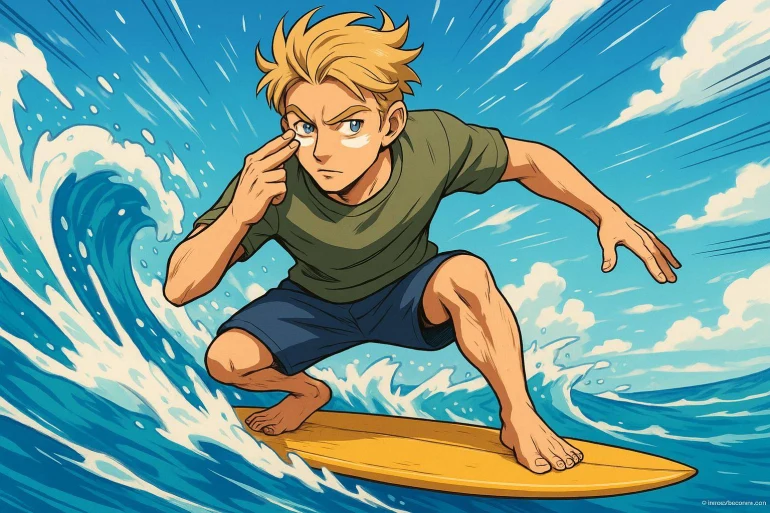 Jeune homme blond surfant sur une vague