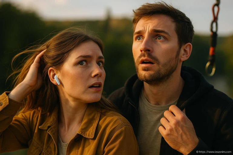 Couple inquiet regardant vers le haut