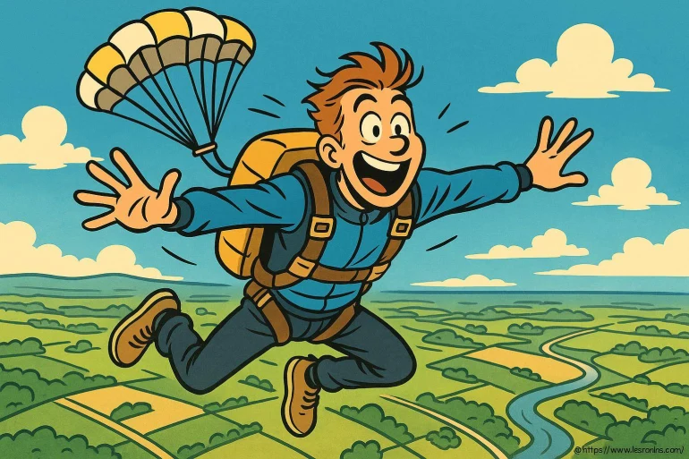 Homme souriant en parachutisme dessiné