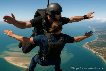 Laure manaudou et son grand frère nicolas sautent en parachute au bassin d'arcachon en août 2025