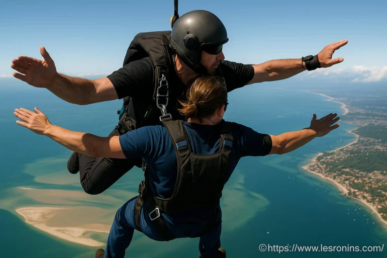 Laure manaudou et son grand frère nicolas sautent en parachute au bassin d'arcachon en août 2025