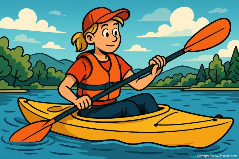 Femme pagayant en kayak jaune