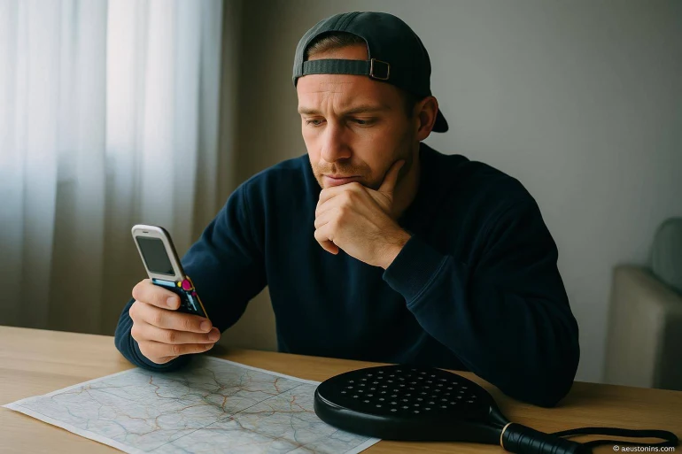 Homme concentré avec téléphone et carte