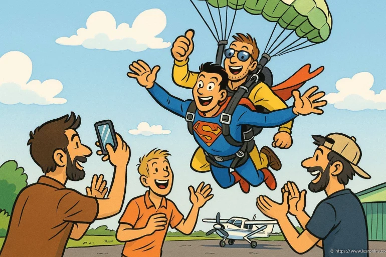 Saut en parachute déguisé super héros