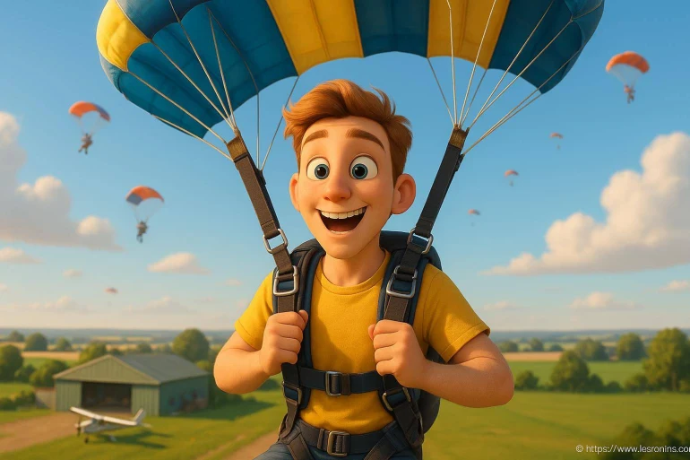 Jeune homme souriant en parachute