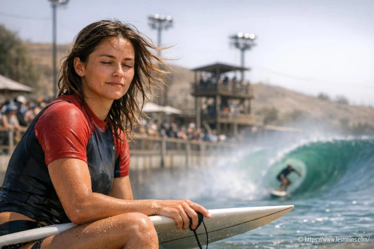 Femme sur planche de surf détendue