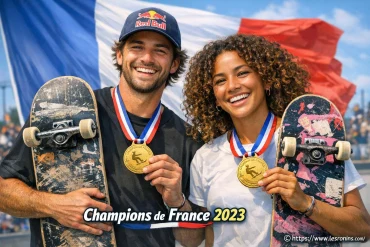 Vincent matheron et louise-aina taboulet champions de france 2023 en skateboard park