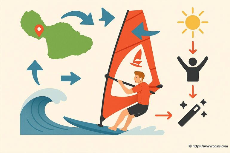 Illustration planche à voile île soleil énergie