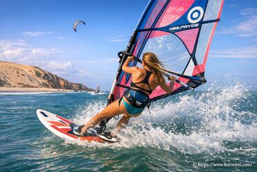 Maria Esyutina en windsurf à Jericoacoara au Brésil